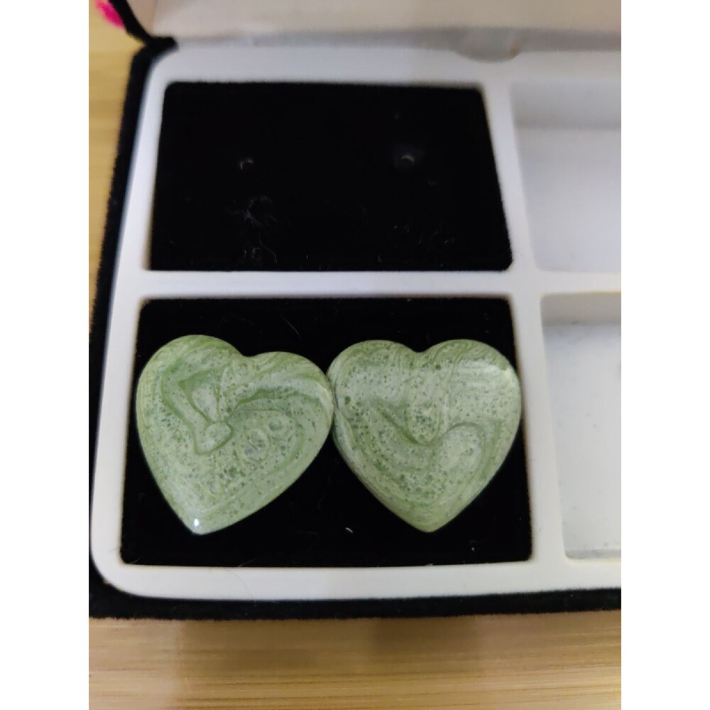 Green Swirl Enamel Heart Stud Earrings